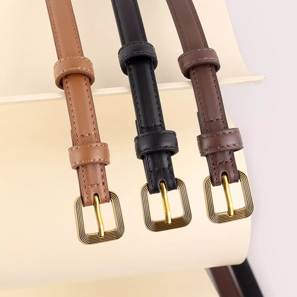 Leather Skinny Belt with Buckle, image 3