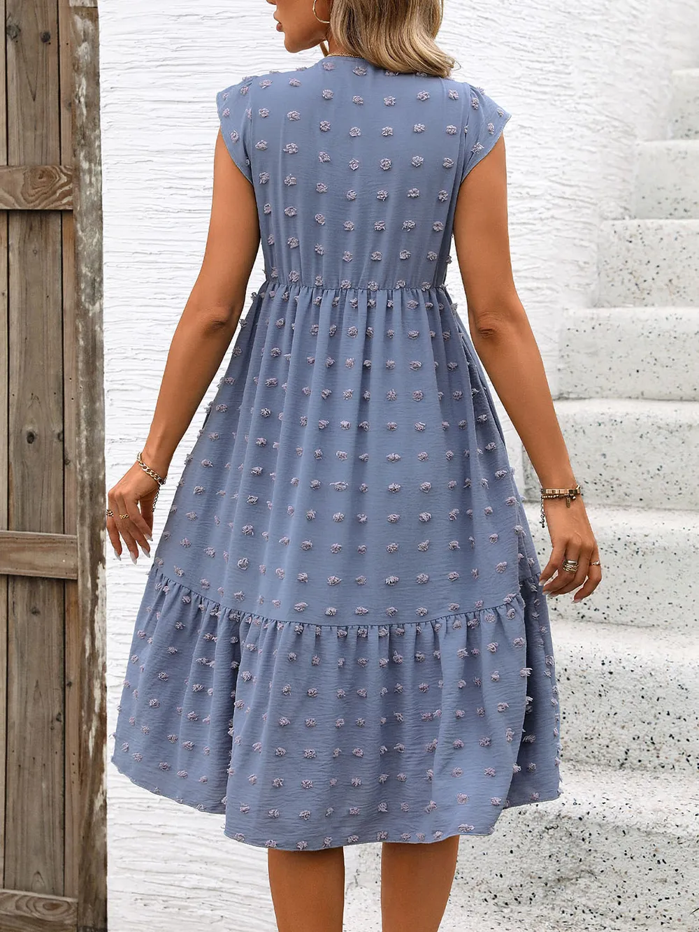 Swiss Dot V-Neck Cap Sleeve Dress, image 4