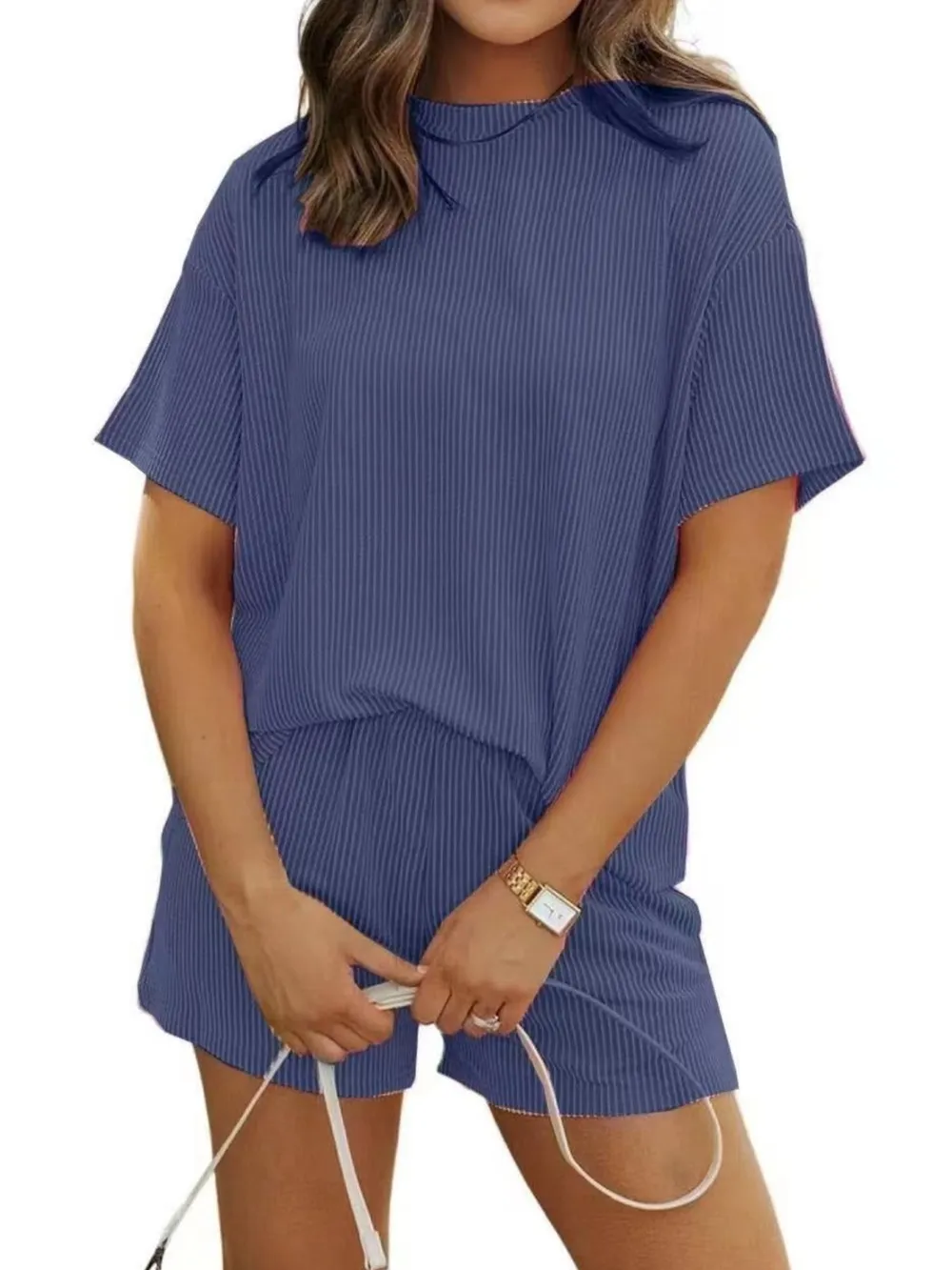 Full Size Ribbed Short Sleeve Top and Shorts Two-Piece Set Plus Size, image 8