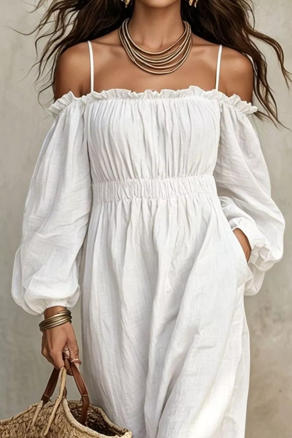 Spaghetti Strap Balloon Sleeve Dress, image 4