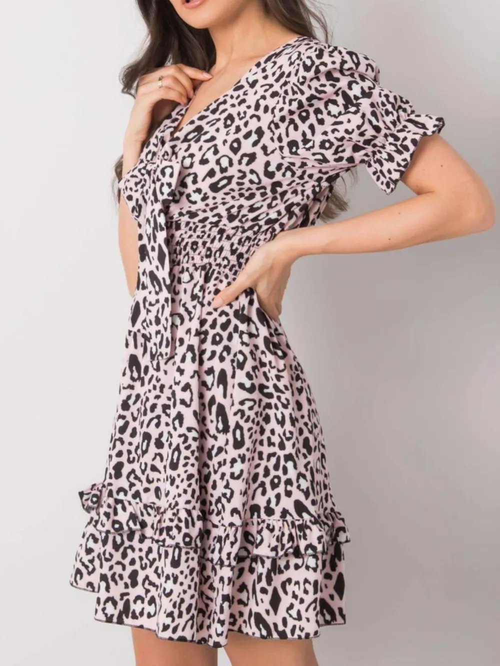 Leopard Print Tie Front Short Sleeve Mini Dress, image 12