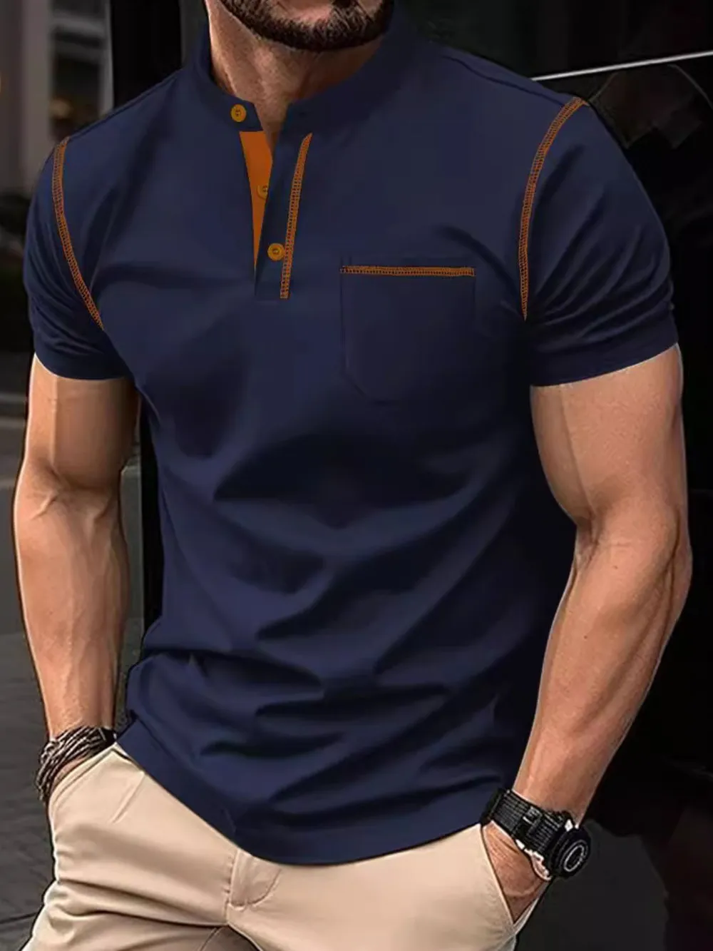 Men's Full Size Button Detail Short Sleeve Polo Plus Size, image 3
