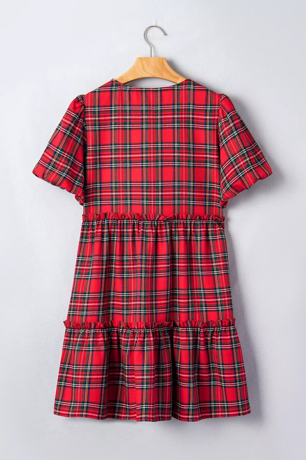 Plaid Knot Neck Short Sleeve Mini Shift Dress, image 5
