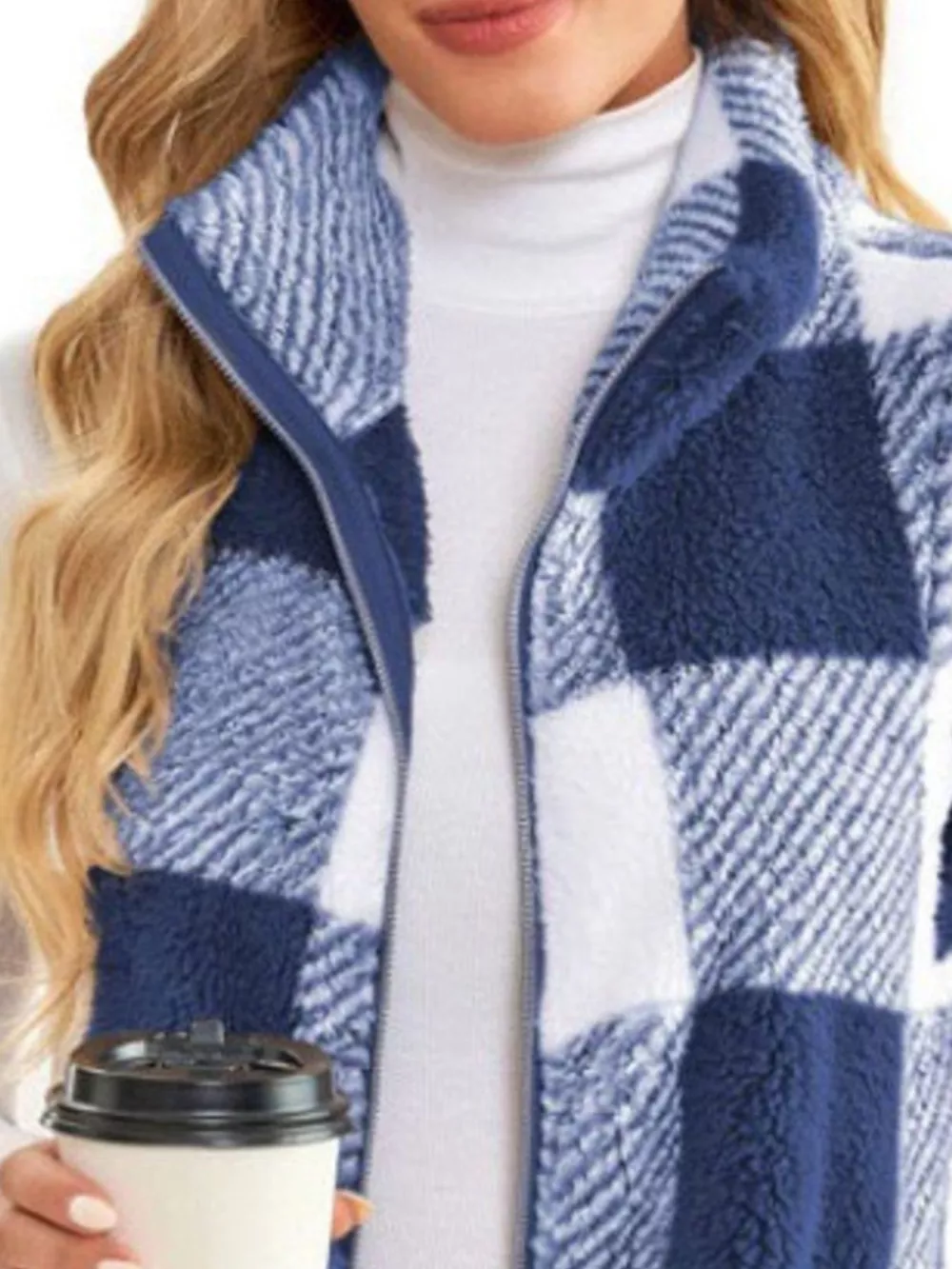 Full Size Color Block Zip Up Vest Coat Plus Size, image 5