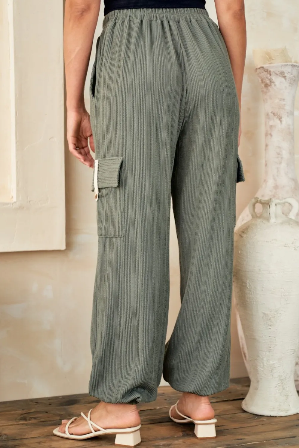 Textured Rib Cargo Pants, image 2