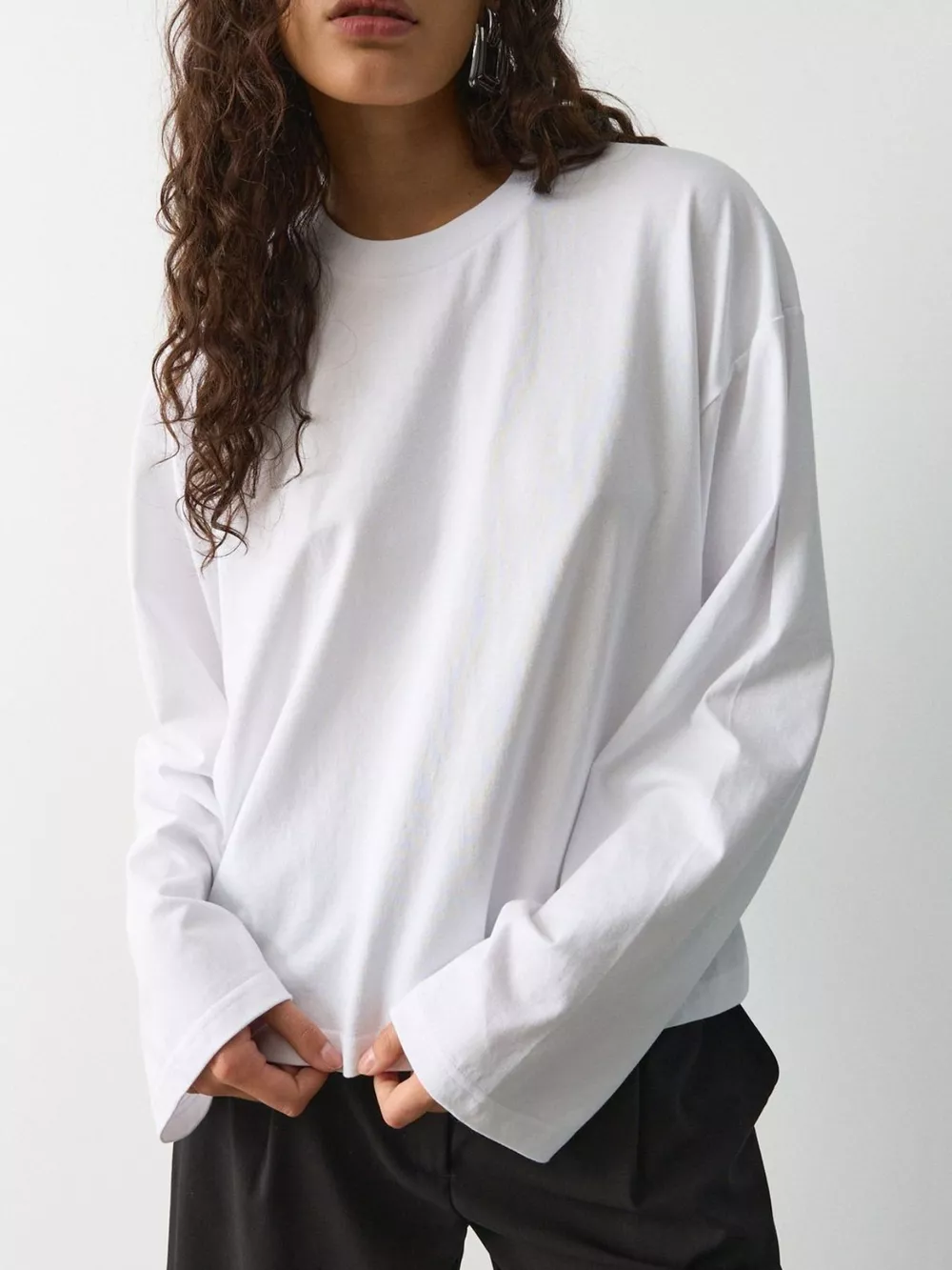Oversized Long Sleeve Crew Neck T-Shirt, image 2