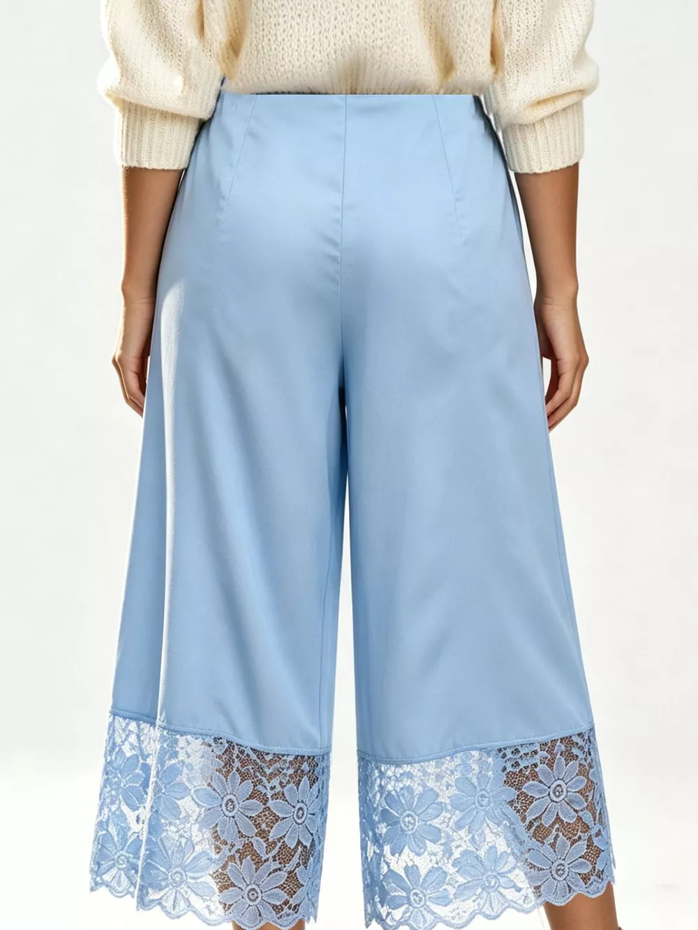 Lace Trim Wide-Leg Cropped Pants, image 5