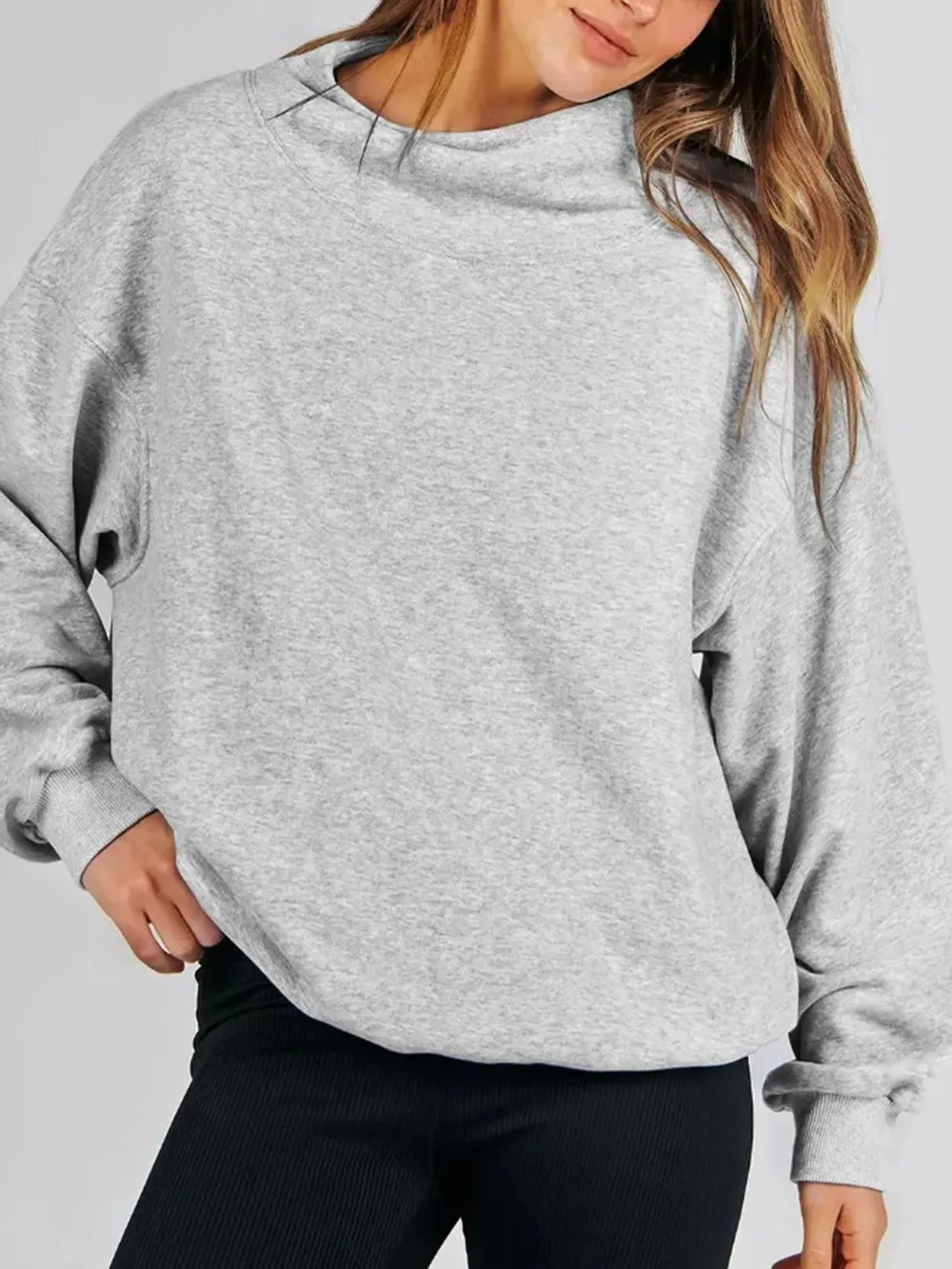 Mock Neck Drop Shoulder Long Sleeve Sweatshirt, image 15