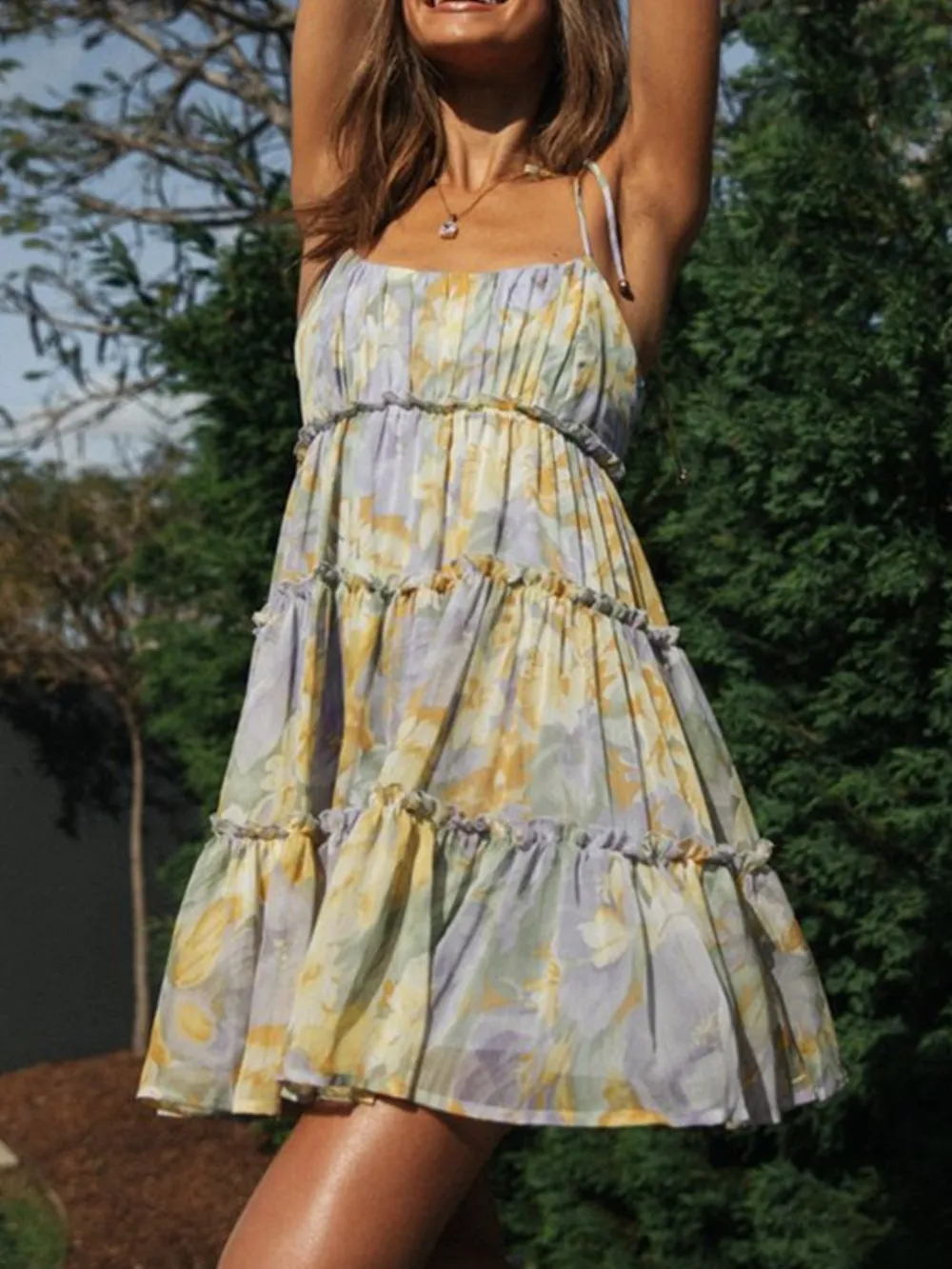 Frill Printed Square Neck Mini Cami Dress, image 5