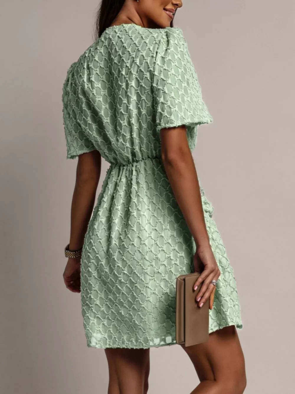 Textured V-Neck Ruched Mini Dress, image 7