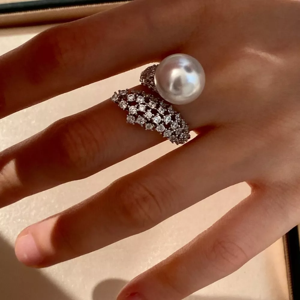 925 Sterling Silver Pearl Bypass Ring, image 3