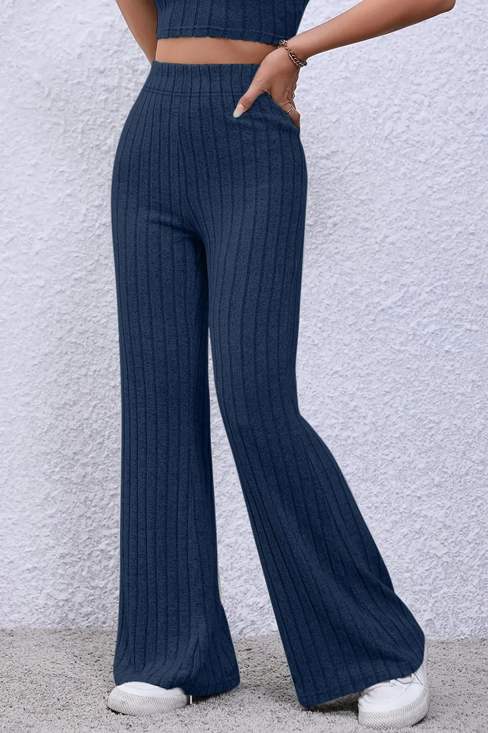 Full Size Ribbed High Waist Flare Pants, image 11