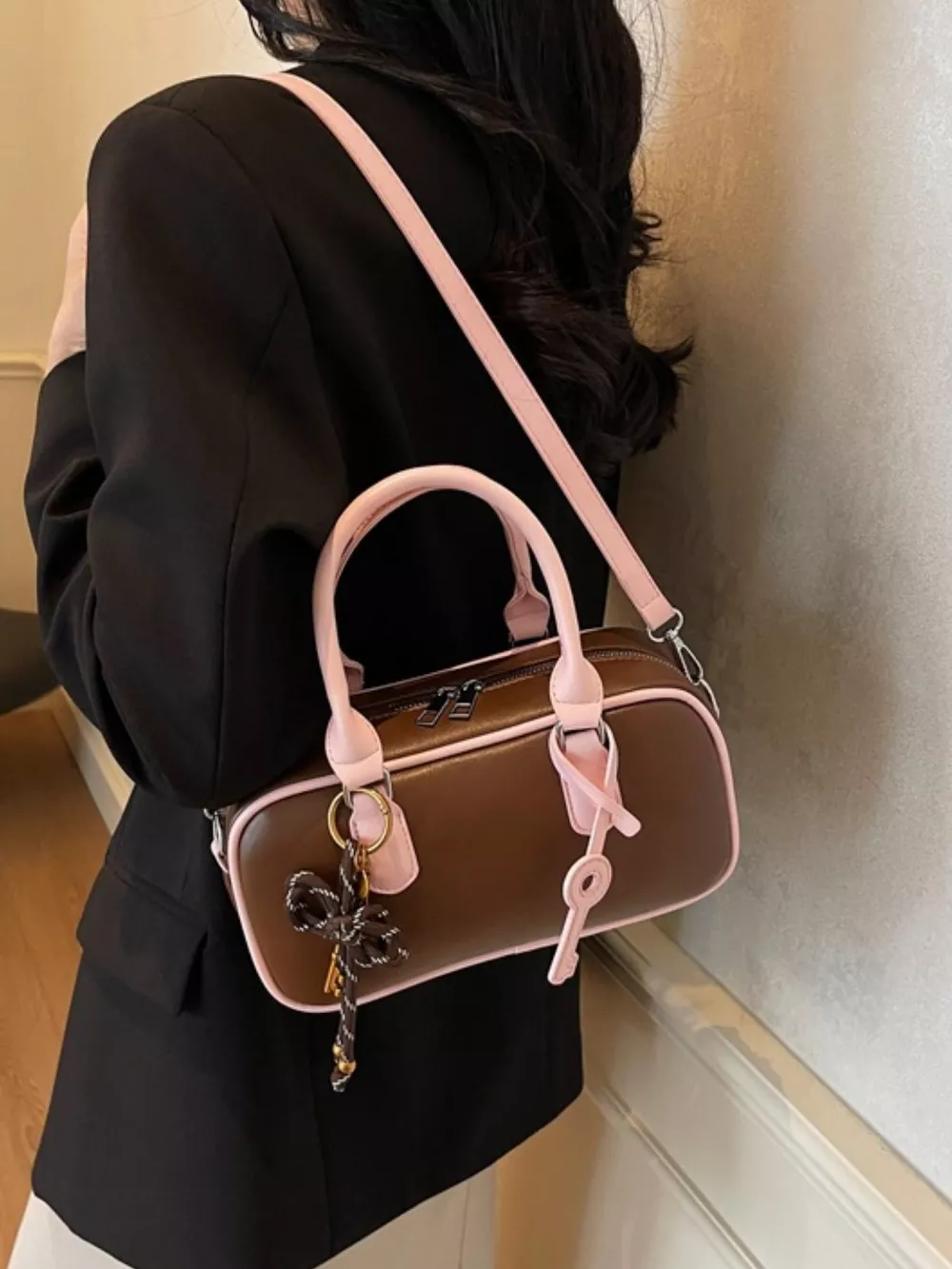 Barrel Crossbody Bag with Key Charm, image 4