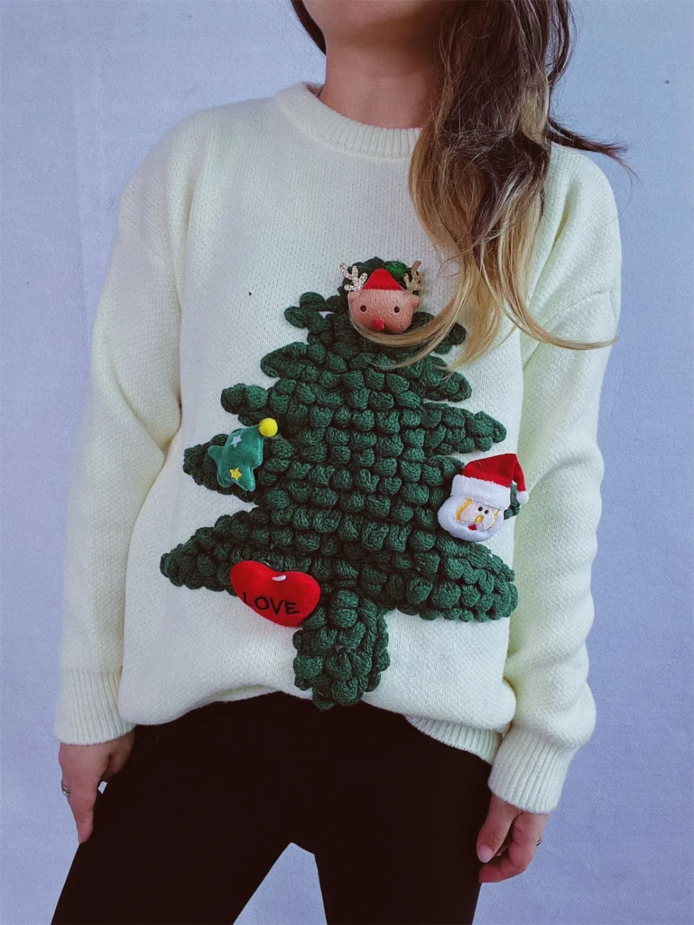 Christmas Tree Round Neck Long Sleeve Sweater, image 13