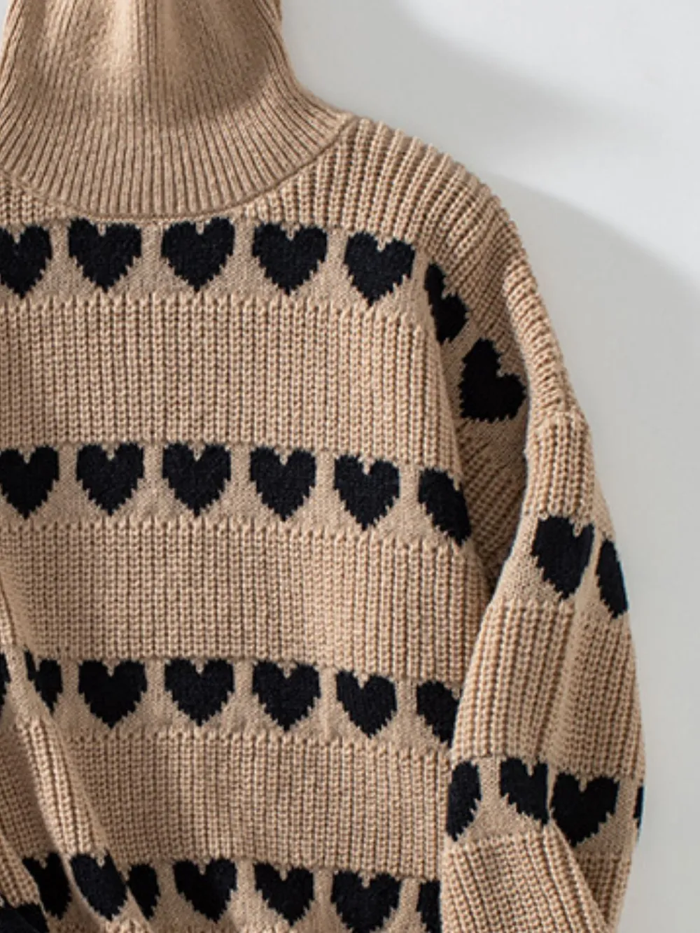 Heart Turtleneck Dropped Shoulder Sweater, image 3