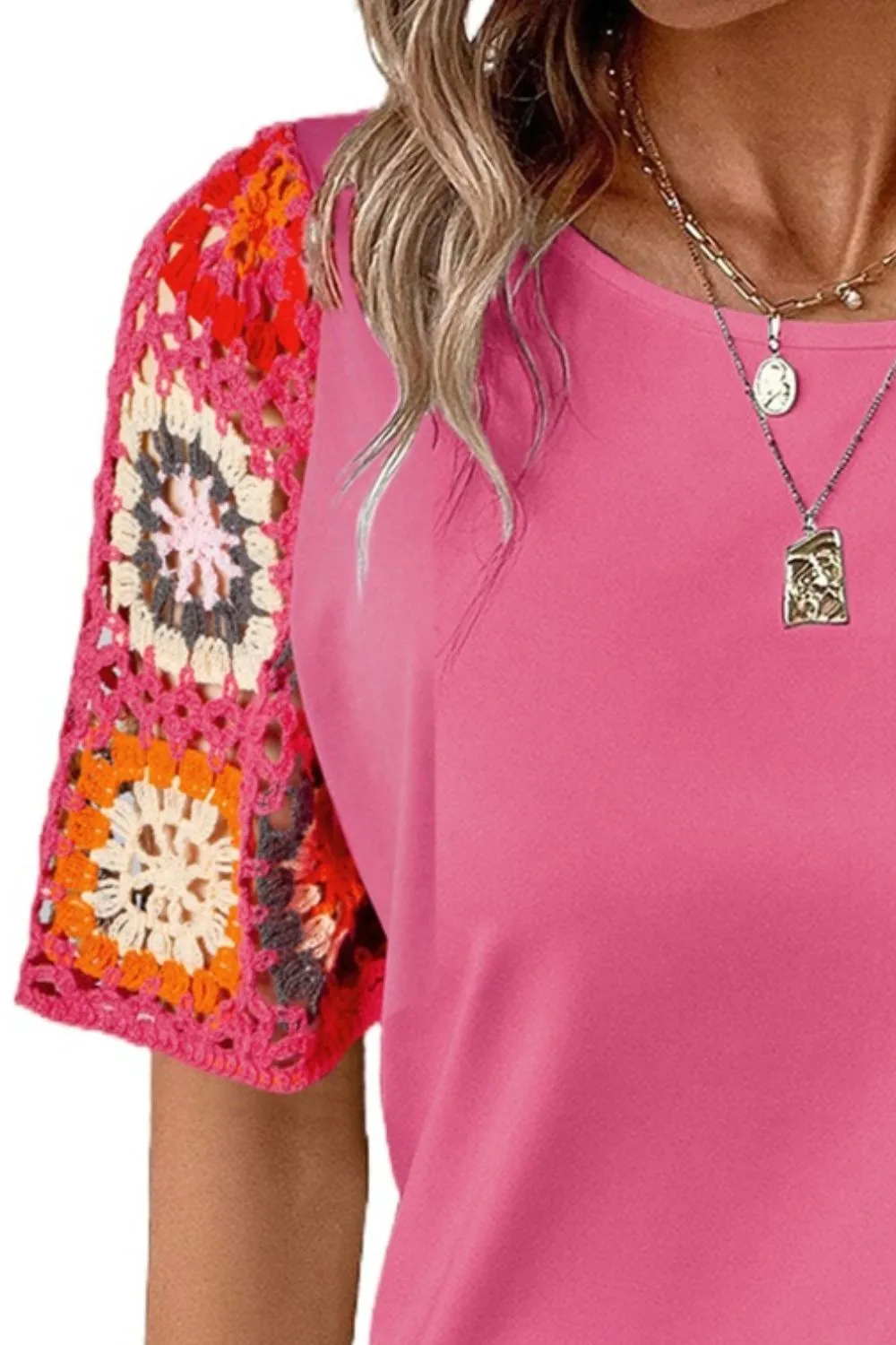 Geometric Round Neck Short Sleeve Blouse, image 4
