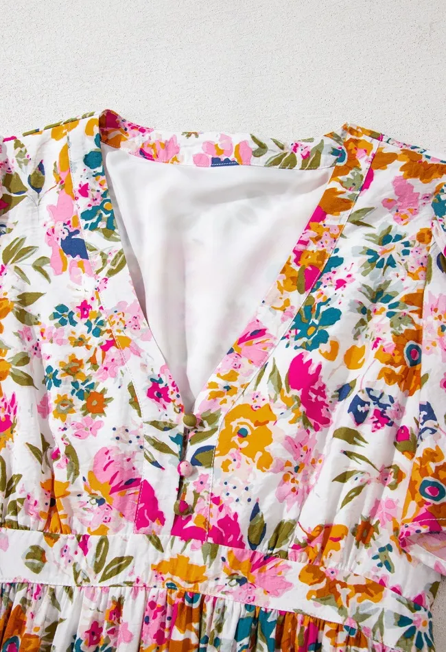 Floral Short Sleeve V Neck Dress with Pockets, image 5