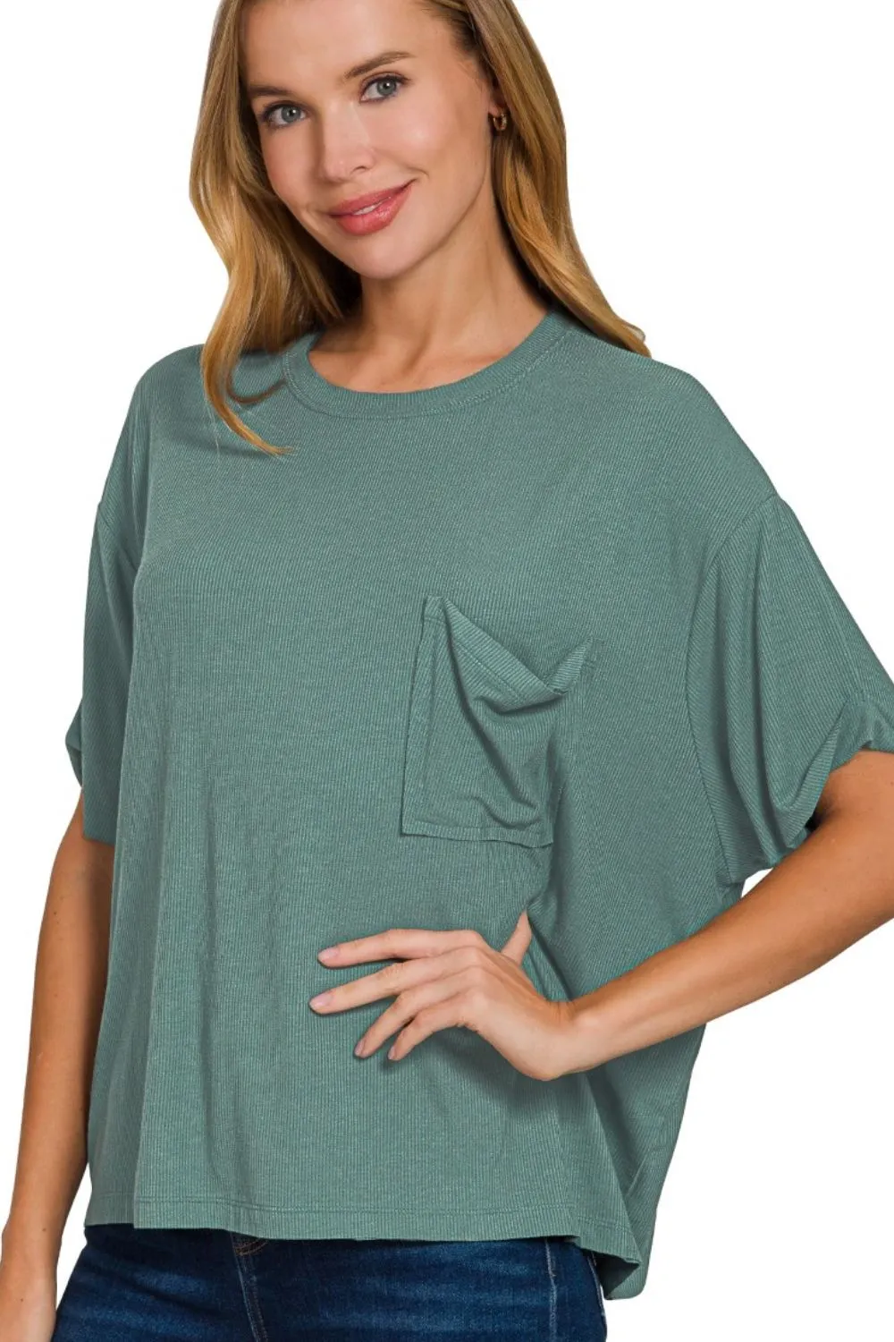 Oversized Ribbed Round Neck Short Sleeve Tee