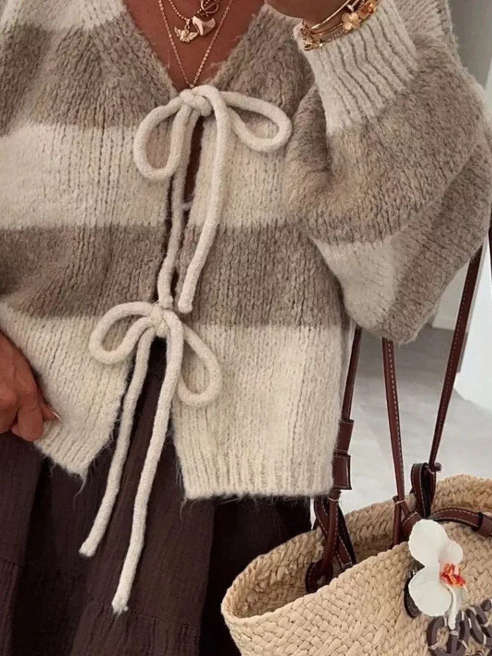 Striped Tie-Front Knit Cardigan, image 17