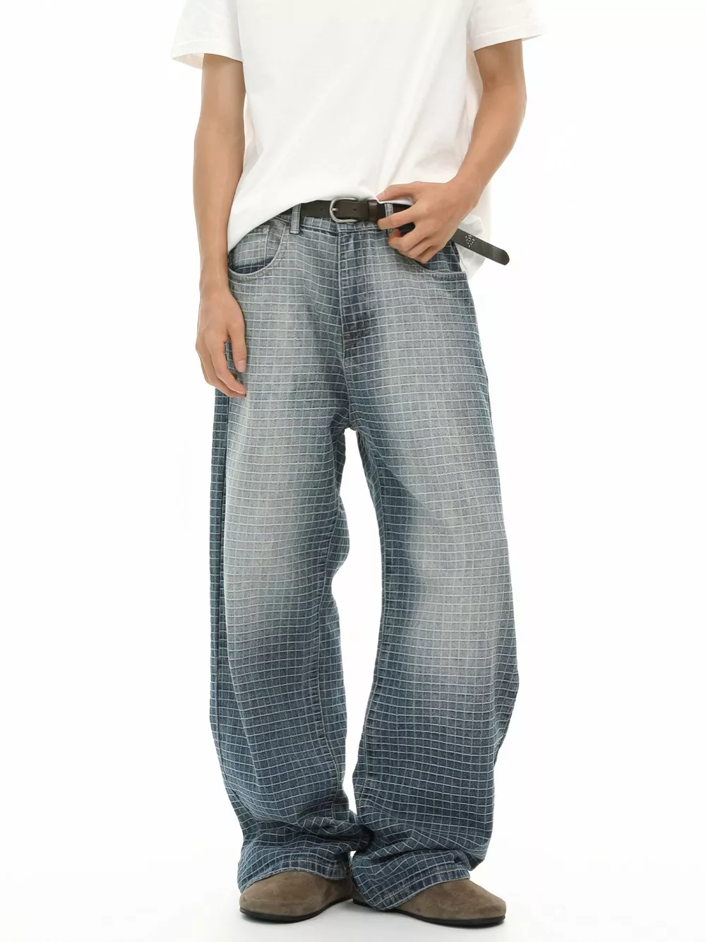 Men's Plaid Relaxed Fit Jeans, image 5