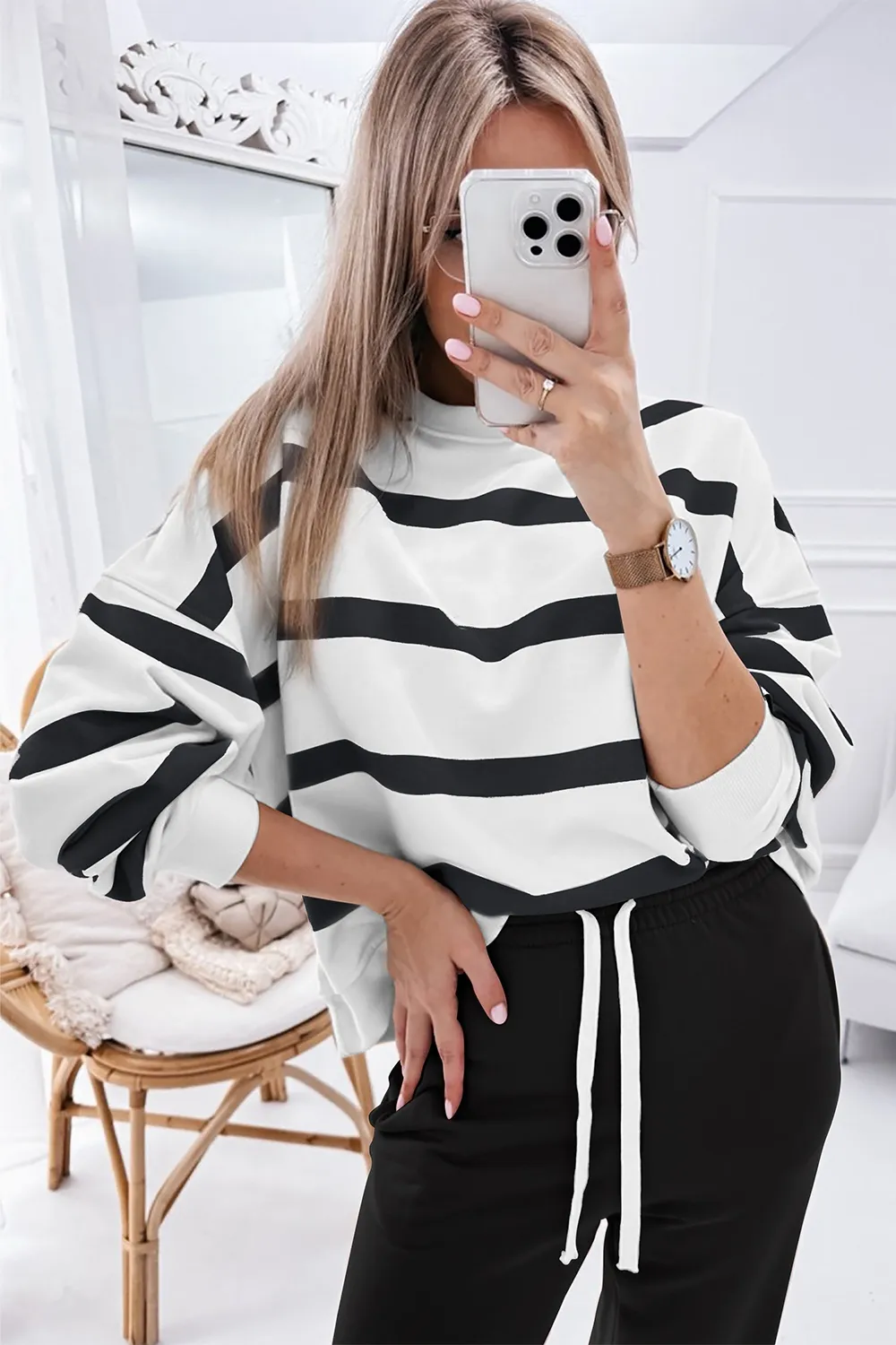 Striped Round Neck Long Sleeve Top and Pants Set, image 5
