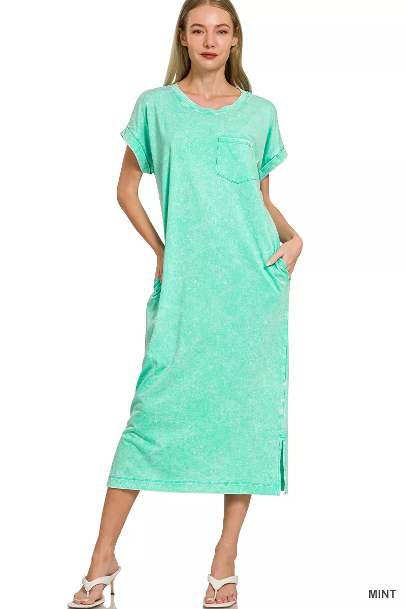 Washed Exposed Seam Short Sleeve T-Shirt Dress, image 2