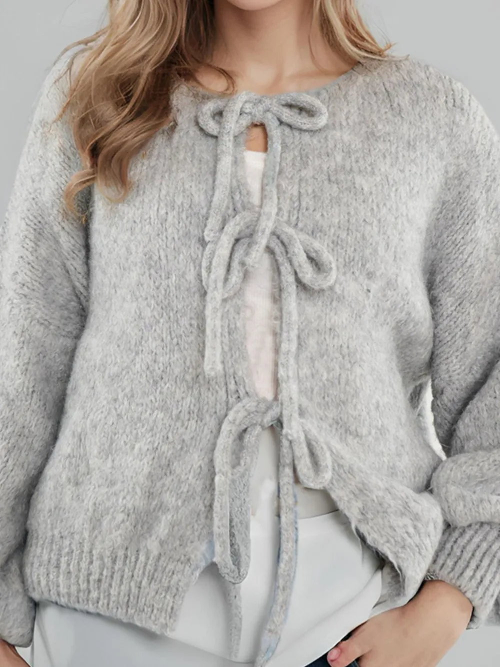 Cozy Bow-Tie Front Knit Cardigan, image 10