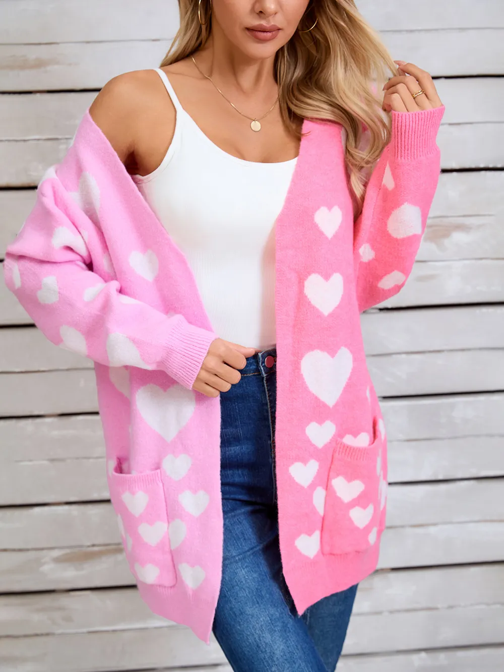 Heart Open Front Long Sleeve Cardigan, image 10