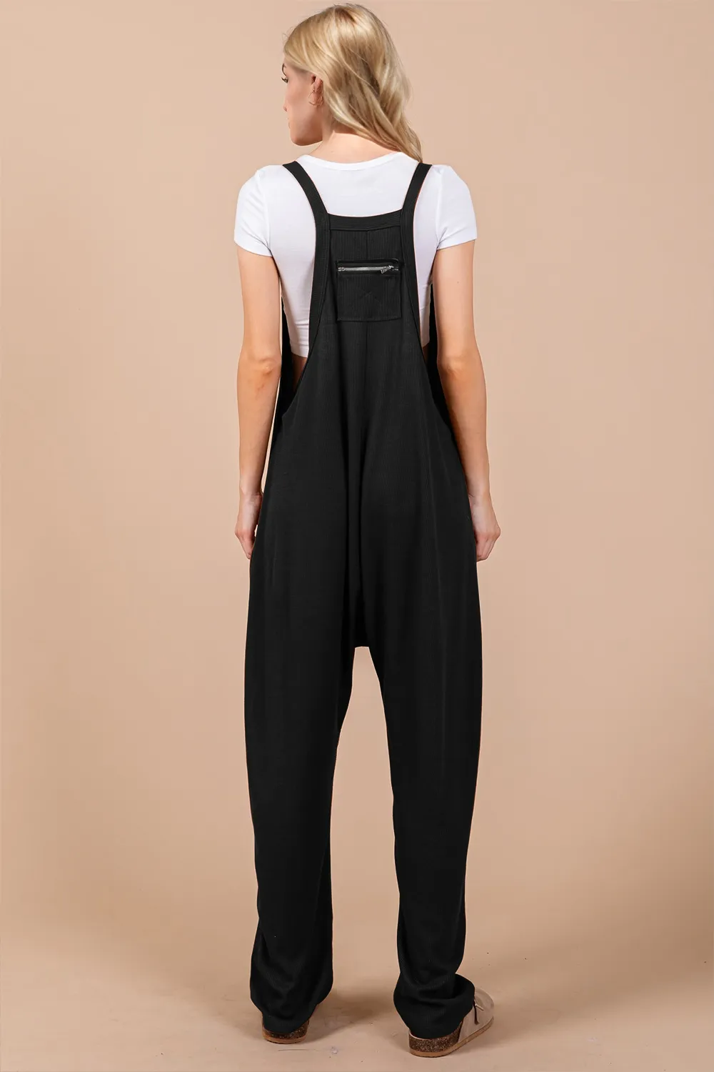 Full Size V-Neck Wide Strap Overalls with Pockets, image 2