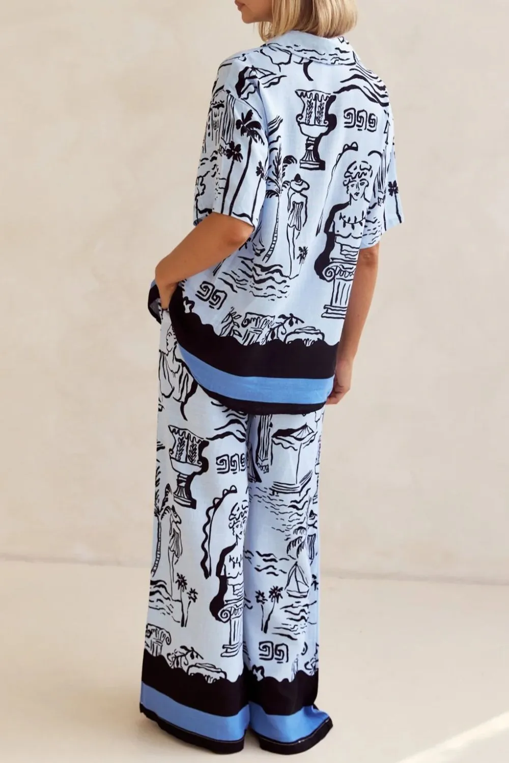 Printed Button Up Shirt and Pants Set Plus Size, image 7