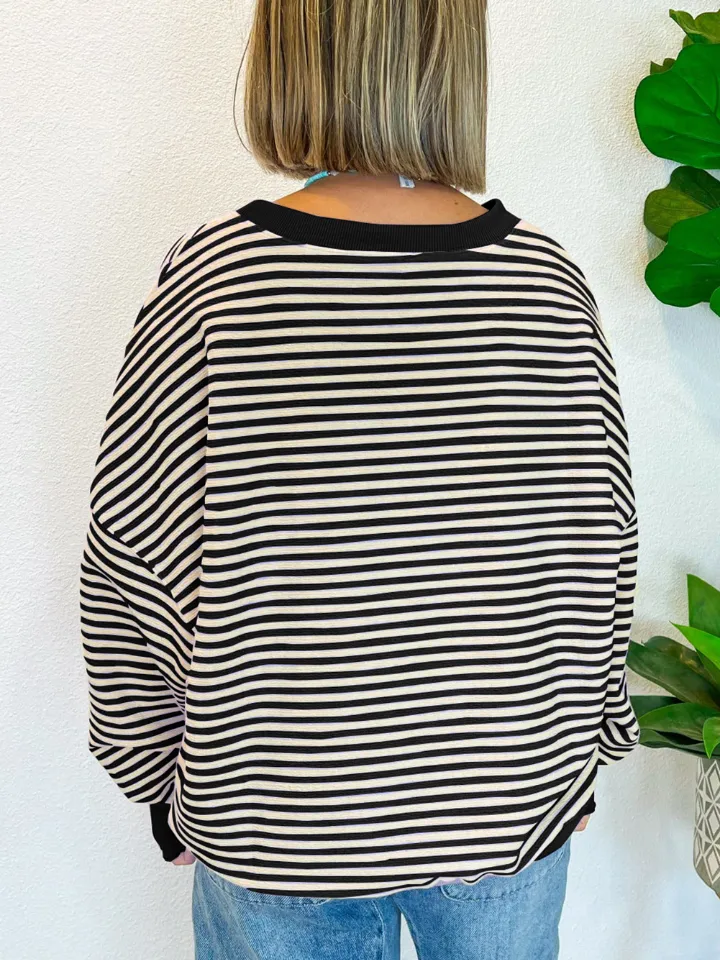 Striped Round Neck Long Sleeve Sweatshirt, image 7