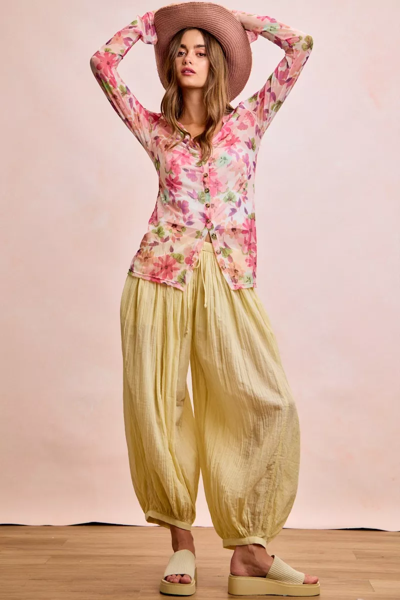 BiBi Floral Shrried Detail Button Up Mesh Cardigan Top, image 20
