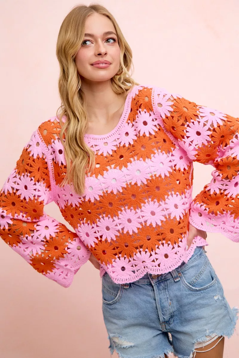 BiBi Flower Crochet Knit Top, image 10
