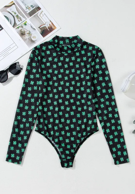 Lucky Clover Mock Neck Long Sleeve Bodysuit, image 2