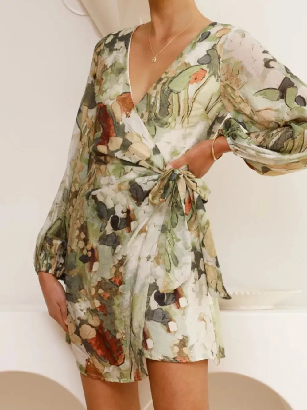 Surplice Long Sleeve Tie Waist Dress, image 7