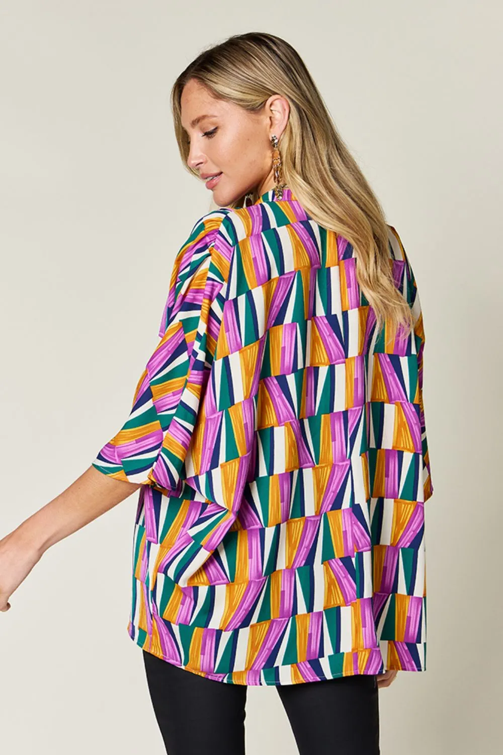 Full Size Geometric Notched Dolman Sleeve Top, image 2
