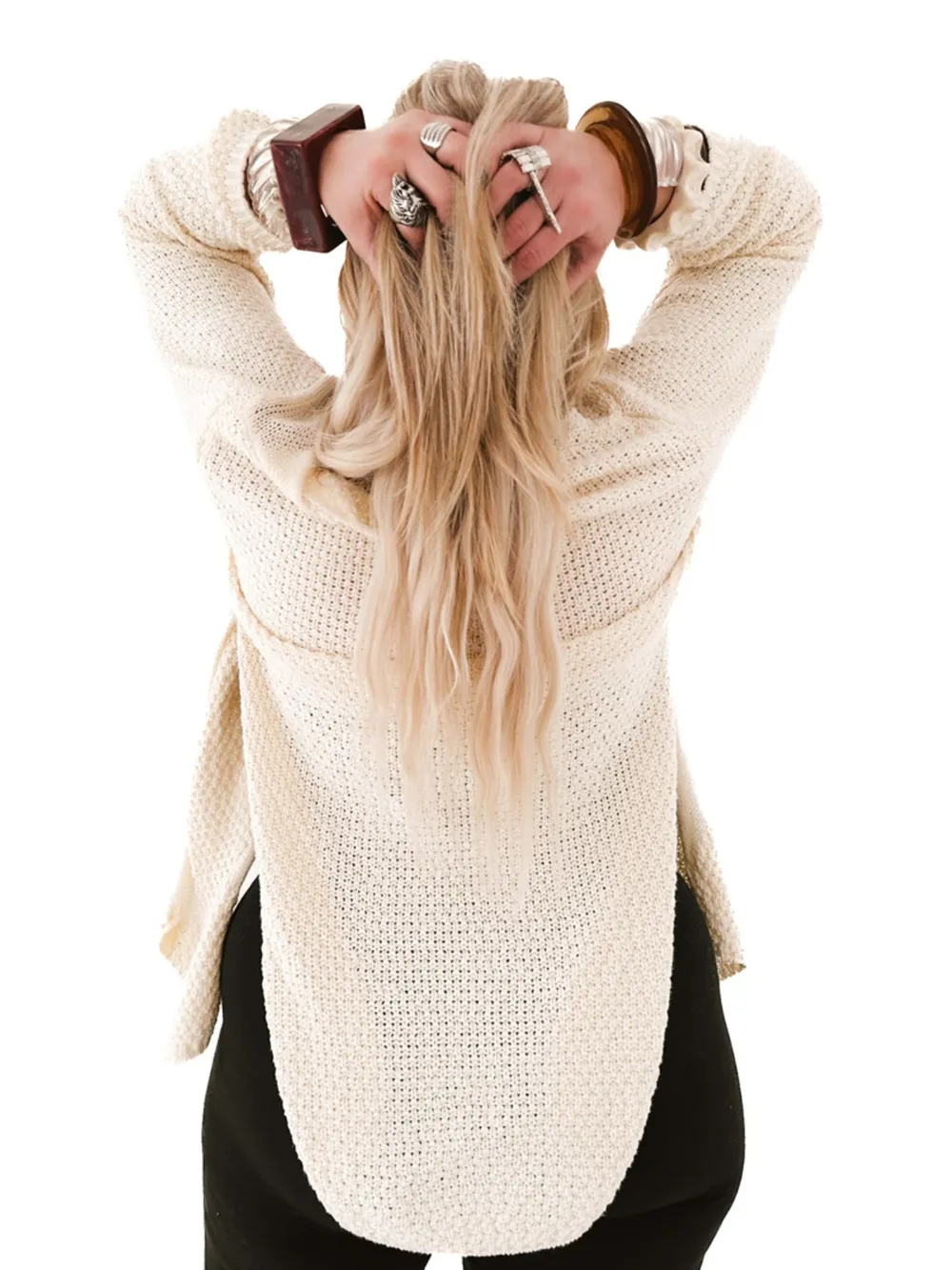 Oversized Knit Cardigan with Open Front Design, image 2