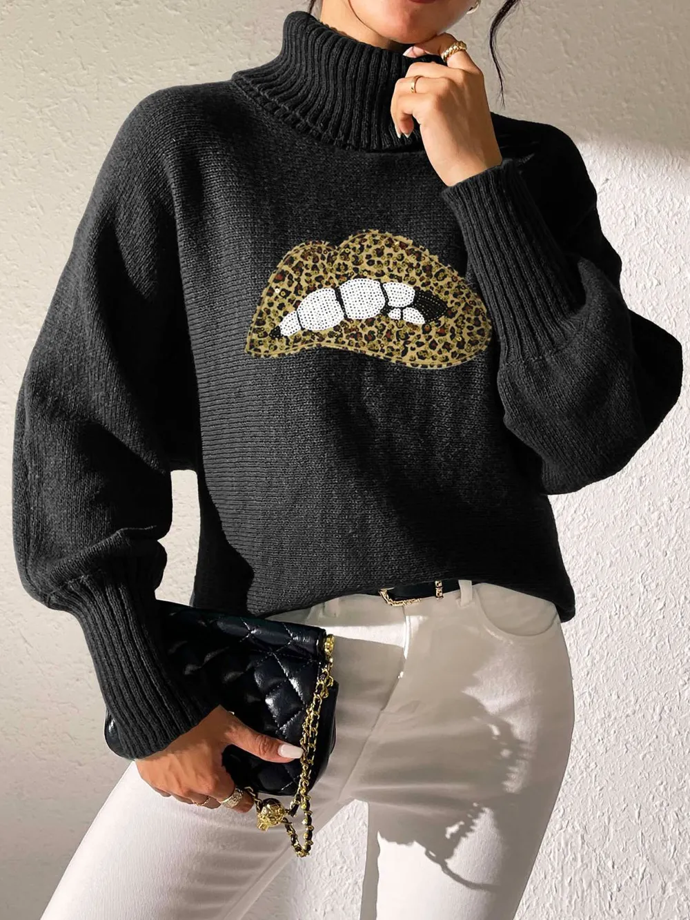 Lip Turtleneck Long Sleeve Sweater, image 14