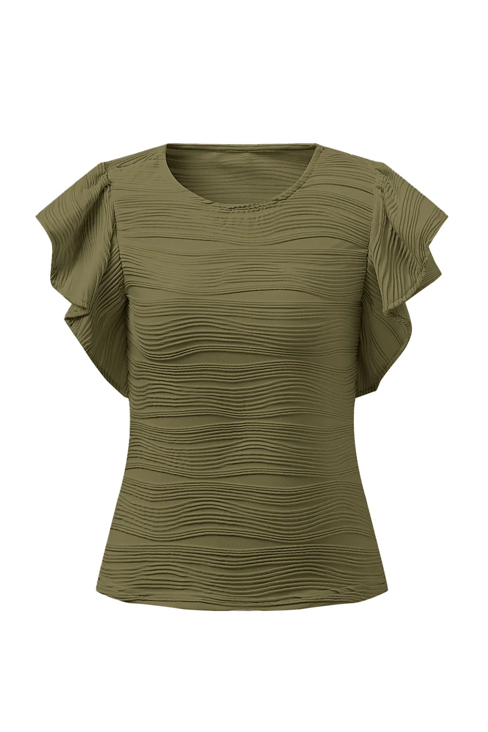 Textured Round Neck Cap Sleeve Top, image 11