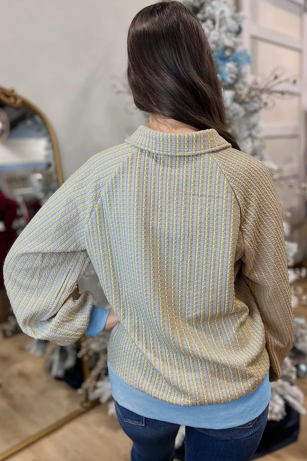 Button Front Jacquard Henley Sweatshirt, image 2