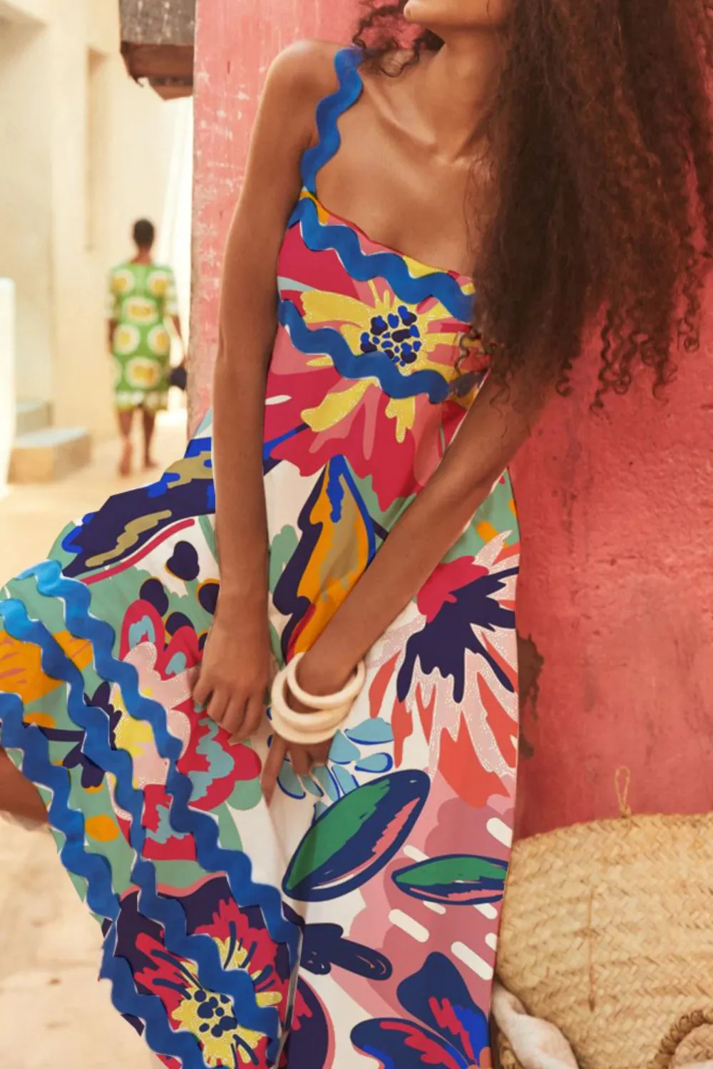 Printed Square Neck Wide Strap Dress, image 7