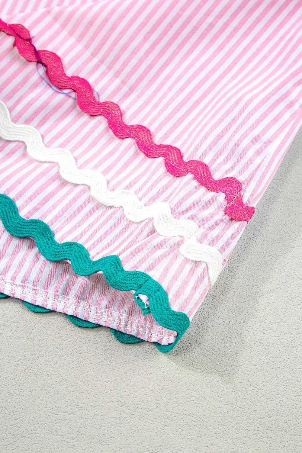 Striped Notched Short Sleeve Blouse, image 4