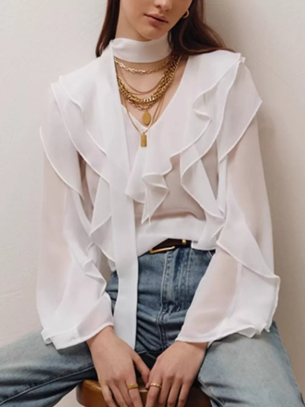 Ruffle Trim Chiffon Blouse, image 9