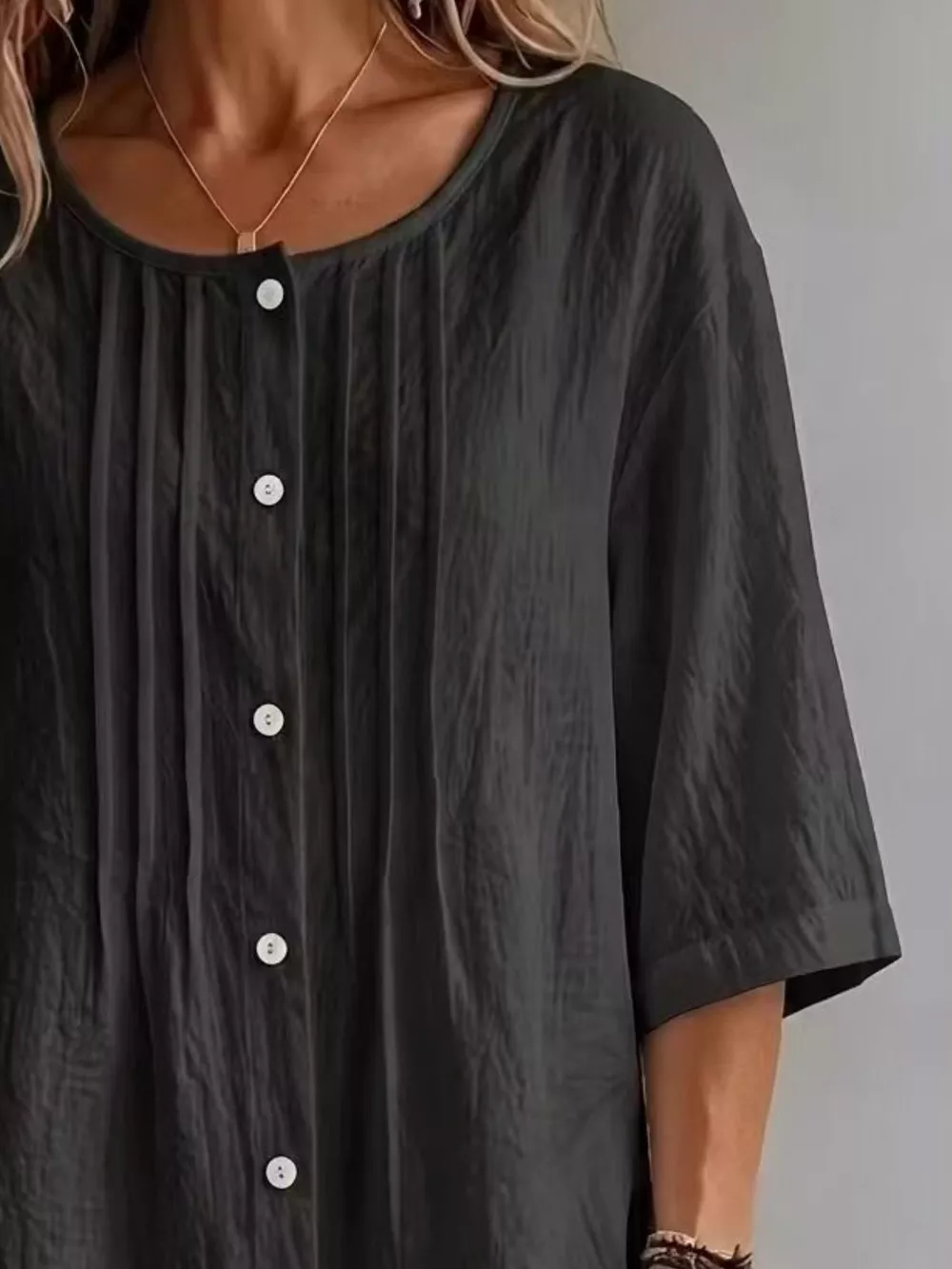Full Size Texture Round Neck 3/4 Sleeve Blouse Plus Size, image 4
