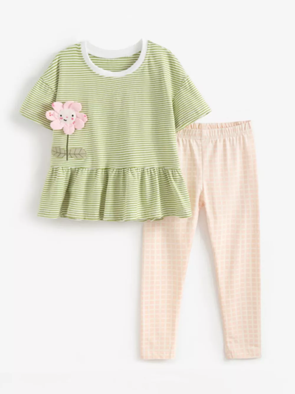 Children's Striped Flower Applique Top and Pants Set, image 2