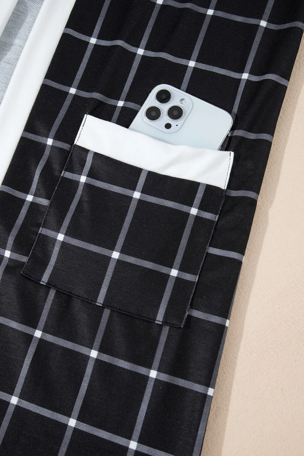 Plaid Open Front Long Sleeve Cover Up, image 3