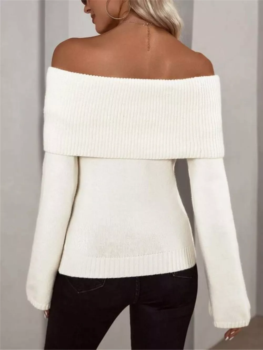 Off-Shoulder Ribbed Knit Sweater, image 5