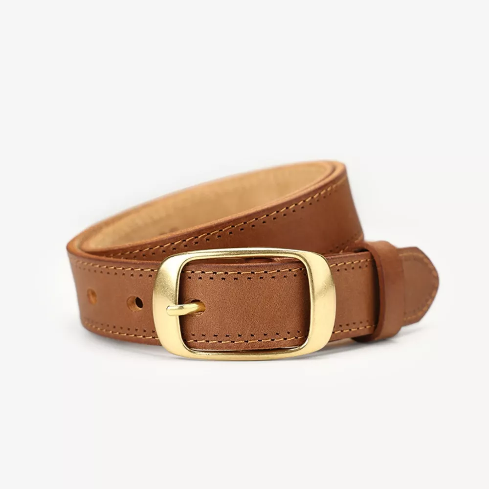 Cowhide Leather Belt with Golden Buckle