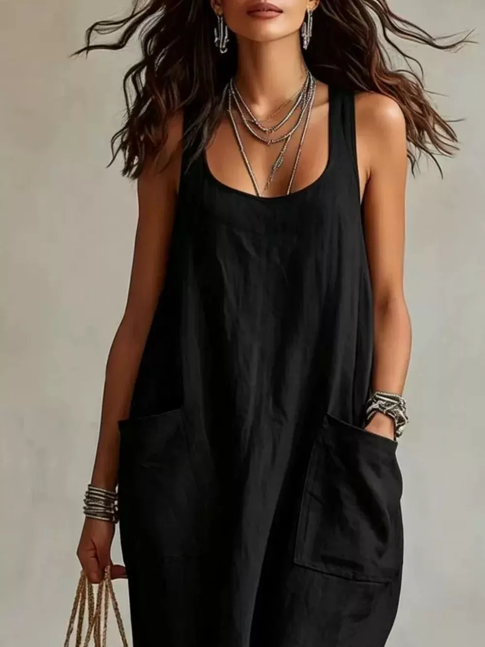 Scoop Neck Sleeveless Maxi Dress with Pockets, image 7