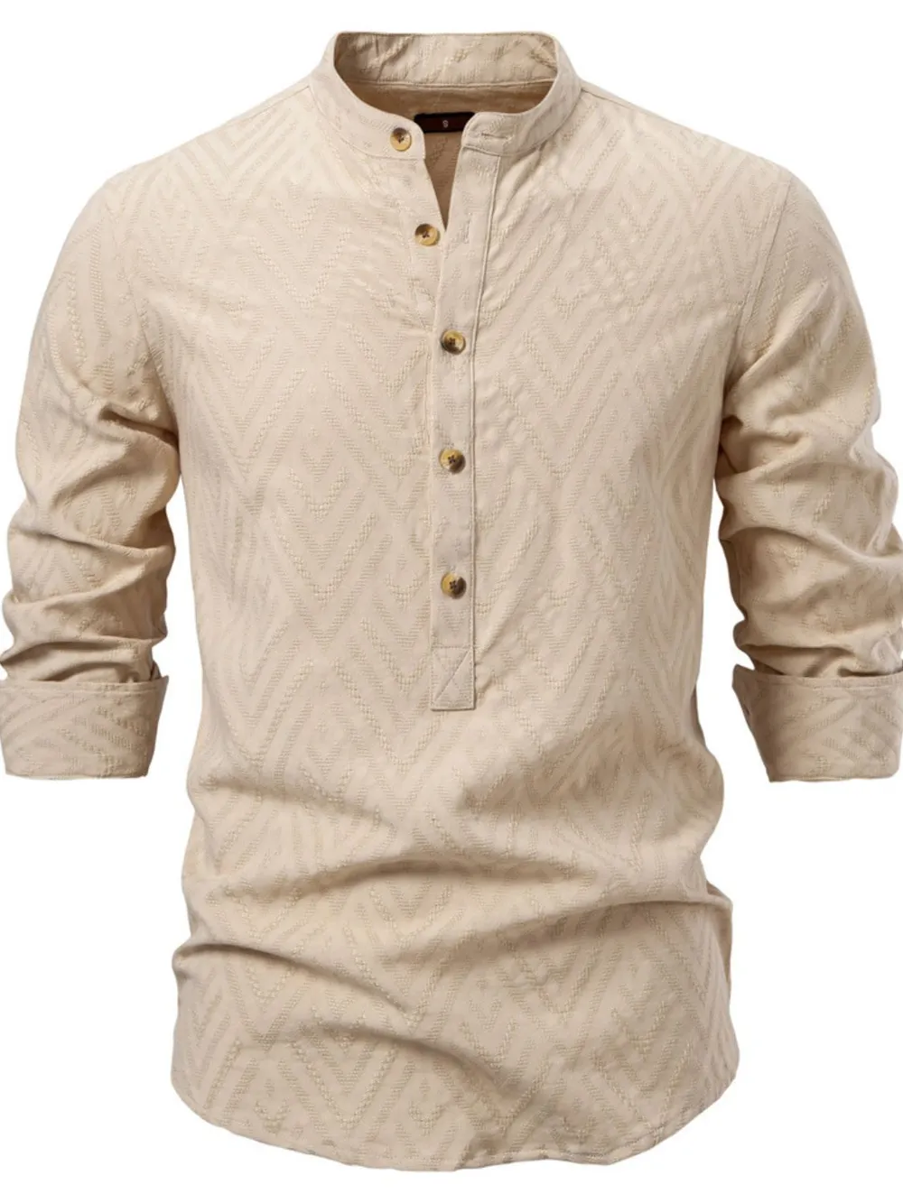 Men's Half Button Geometric Texture Collared Neck Shirt, image 2